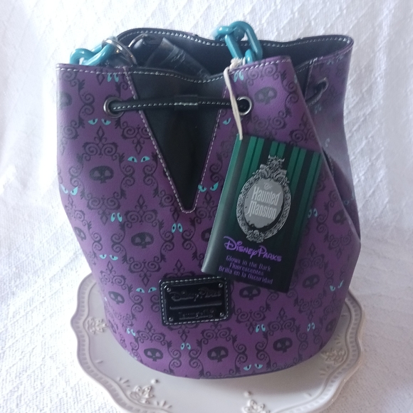 Disney Parks × Loungefly The Haunted Mansion Wallpaper Drawstring Purse GITD - Picture 3 of 11